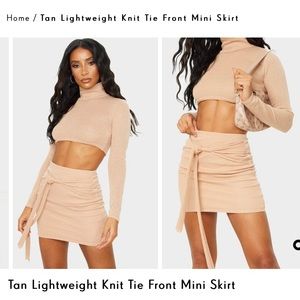 NWT PrettyLittleThing Tan Knit Tie Front Skirt
